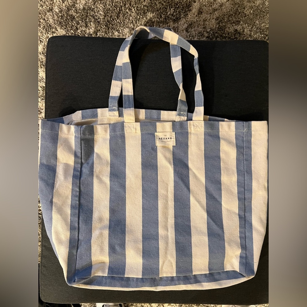 Sezane - Blue and White Striped Tote Bag
